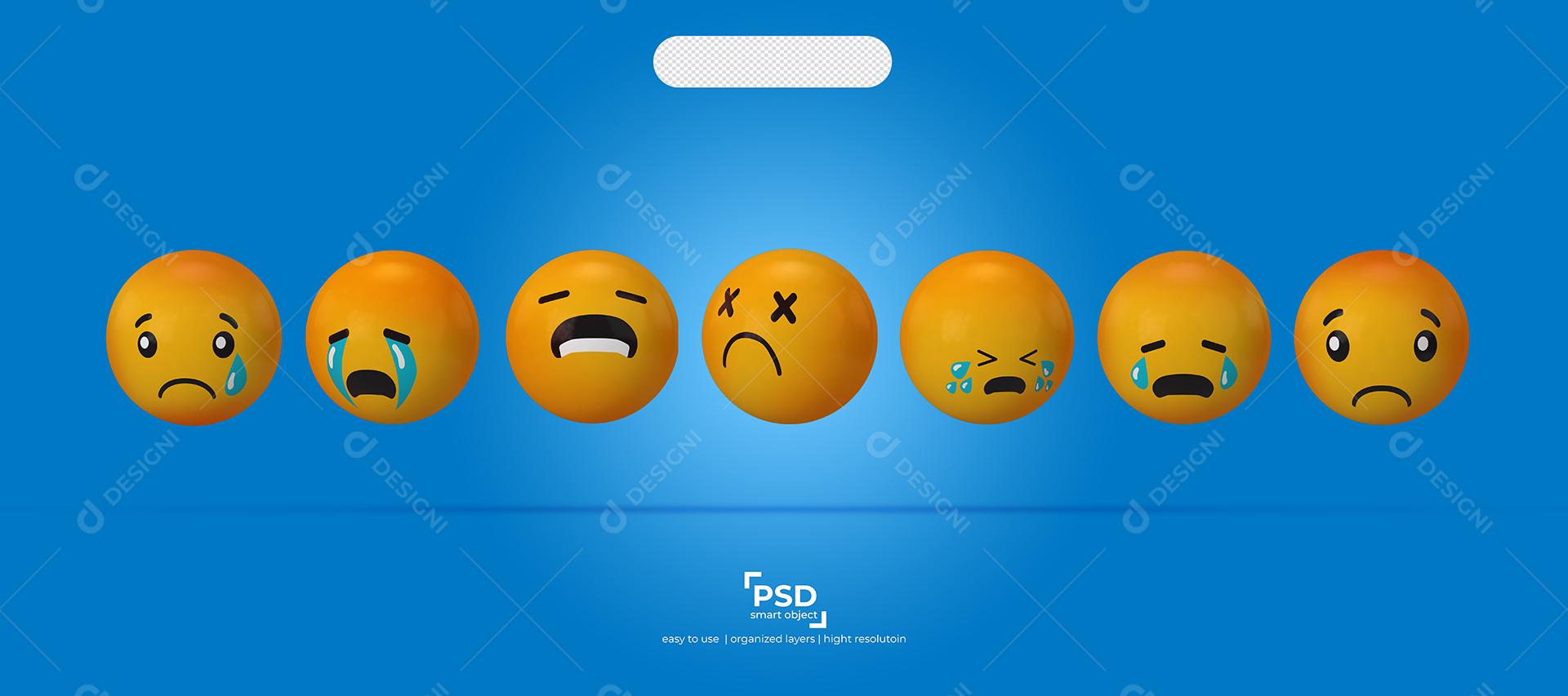 Ilustrações de Emojis 3D Reação Triste Chorando e desesperado Elemento Para Composição PSD