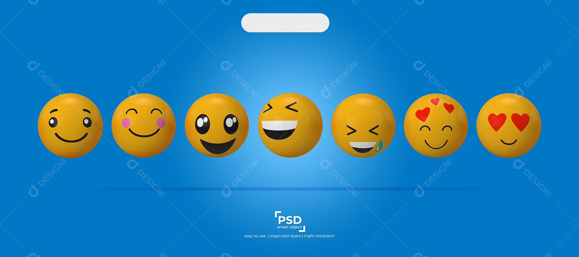 Ilustrações de Emojis 3D Reação Feliz alegre Apaixonado Elemento Para Composição PSD