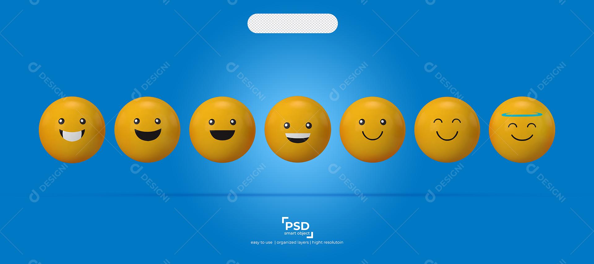 Ilustrações de Emojis 3D Reação Feliz alegre Elemento Para Composição PSD