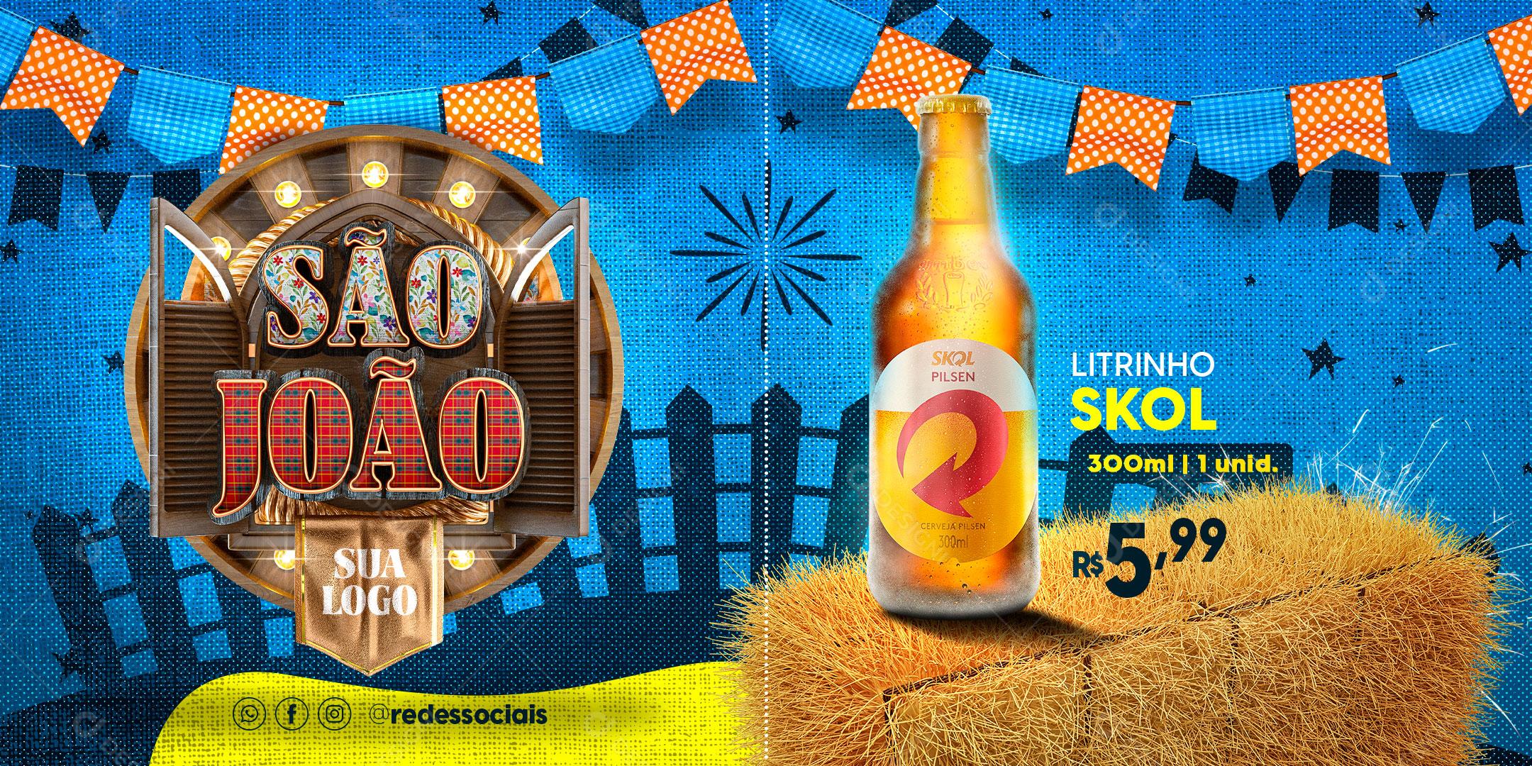 Carrossel São João Festa junina Promoção Skol Cervejas Social Media PSD Editável