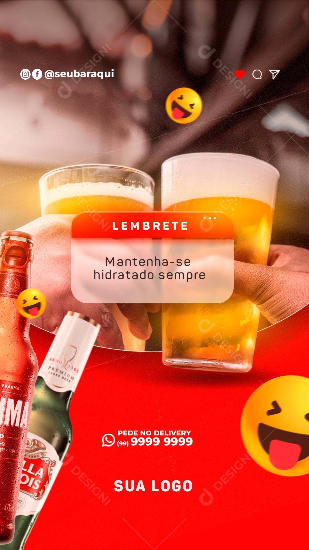 Lembrete Mantenha-se Hidratado Sempre Com Cerveja Social Media PSD Editável