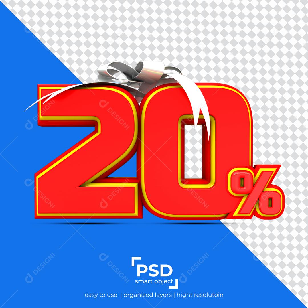 Número 3D 20% Por cento Off Vermelho Elemento Para Composição PSD
