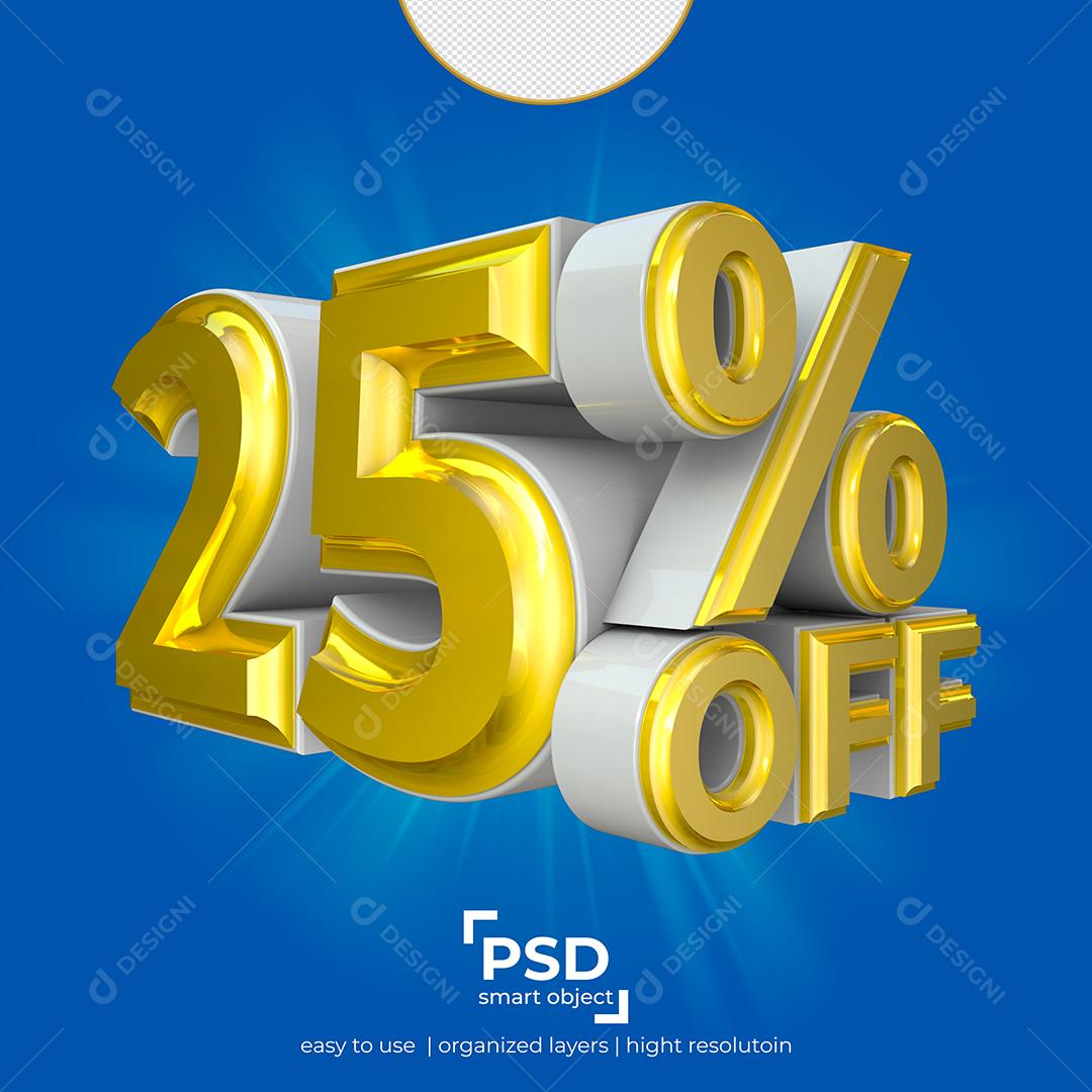 Número 3D 25% Por cento Off Dourado Elemento Para Composição PSD