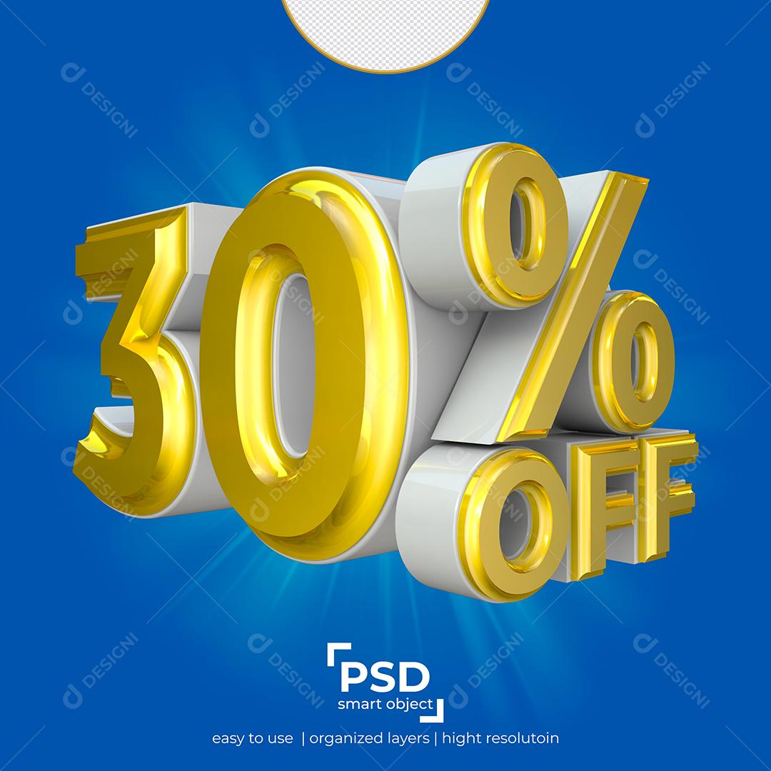Número 3D 30% Por cento Off Dourado Elemento Para Composição PSD