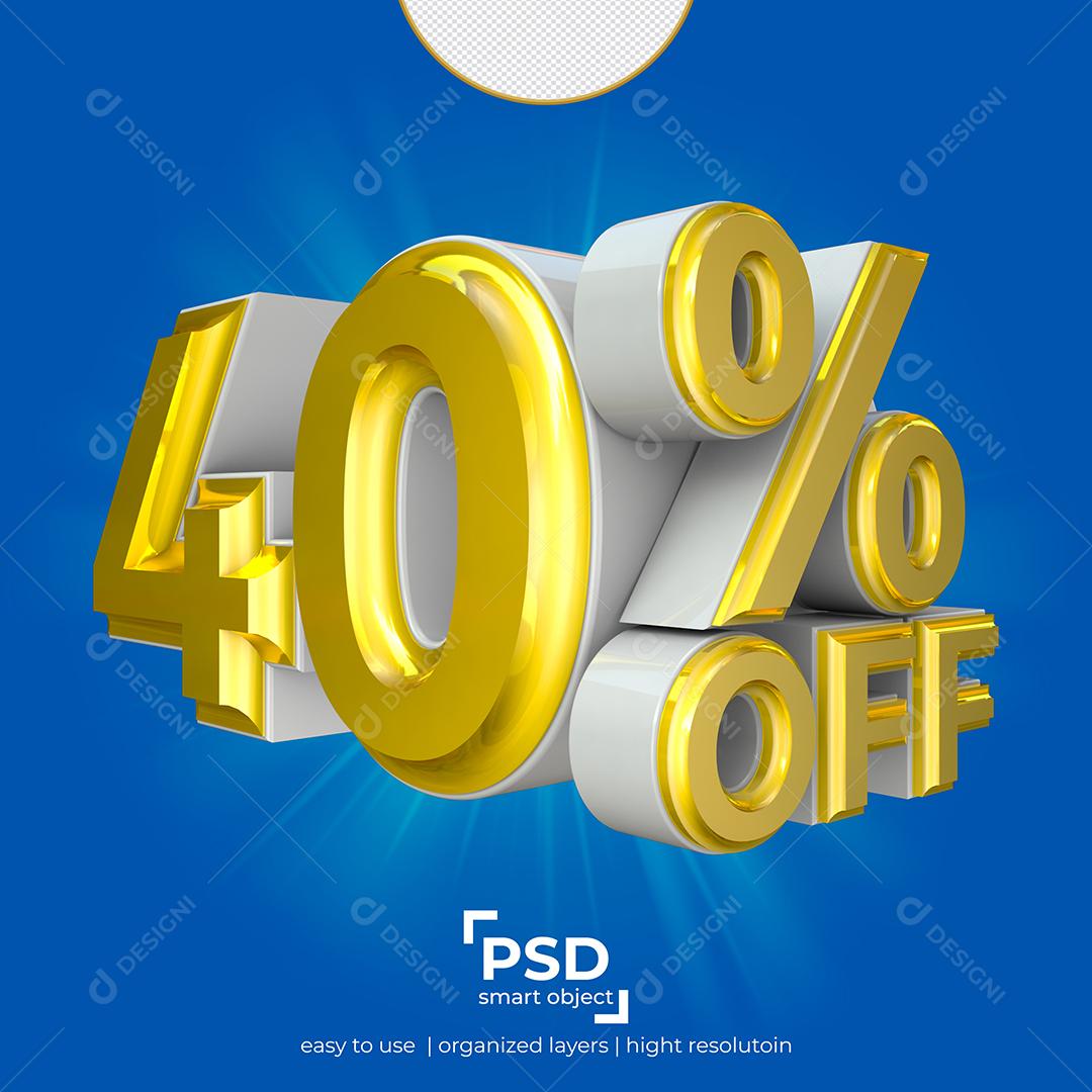 Número 3D 40% Dourado Elemento Para Composição PSD