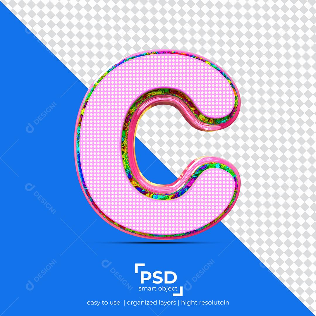 Letras C 3D com Textura Rosa Elemento Para Composição