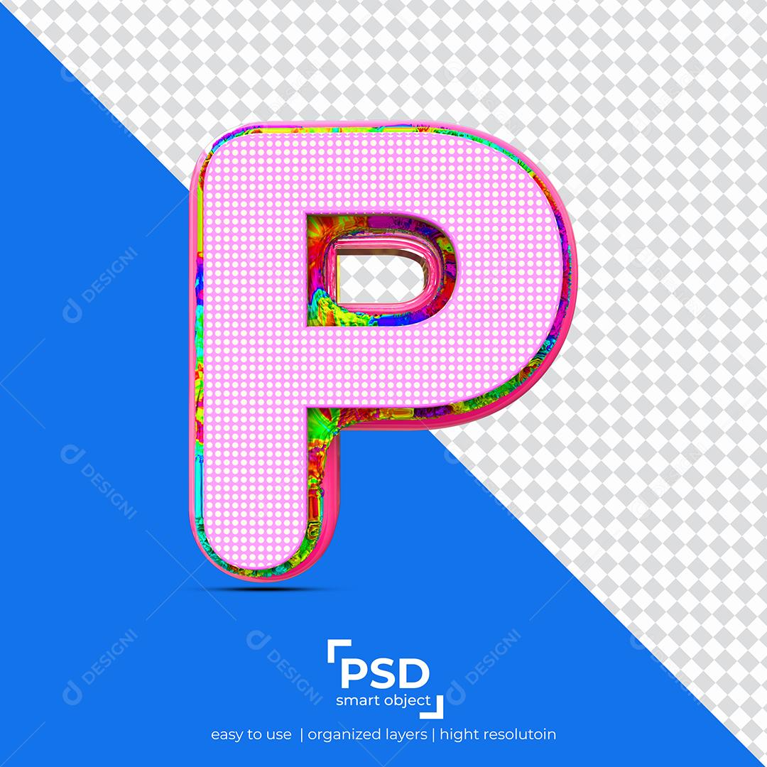 Letras P 3D com Textura Rosa Elemento Para Composição