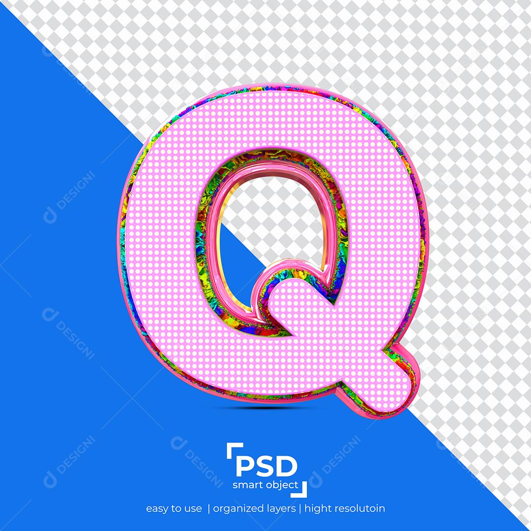 Letras Q 3D com Textura Rosa Elemento Para Composição
