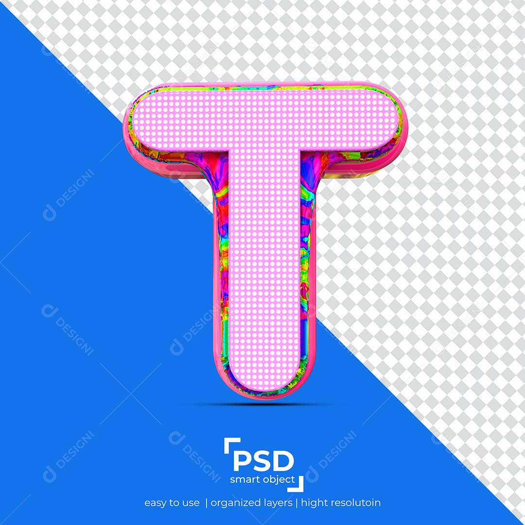 Letras T 3D com Textura Rosa Elemento Para Composição