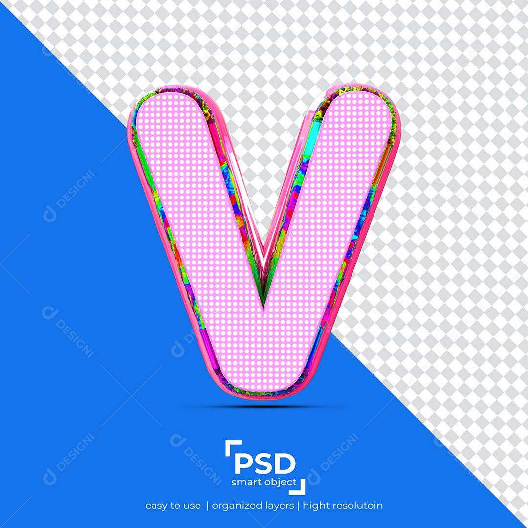 Letras V 3D com Textura Rosa Elemento Para Composição