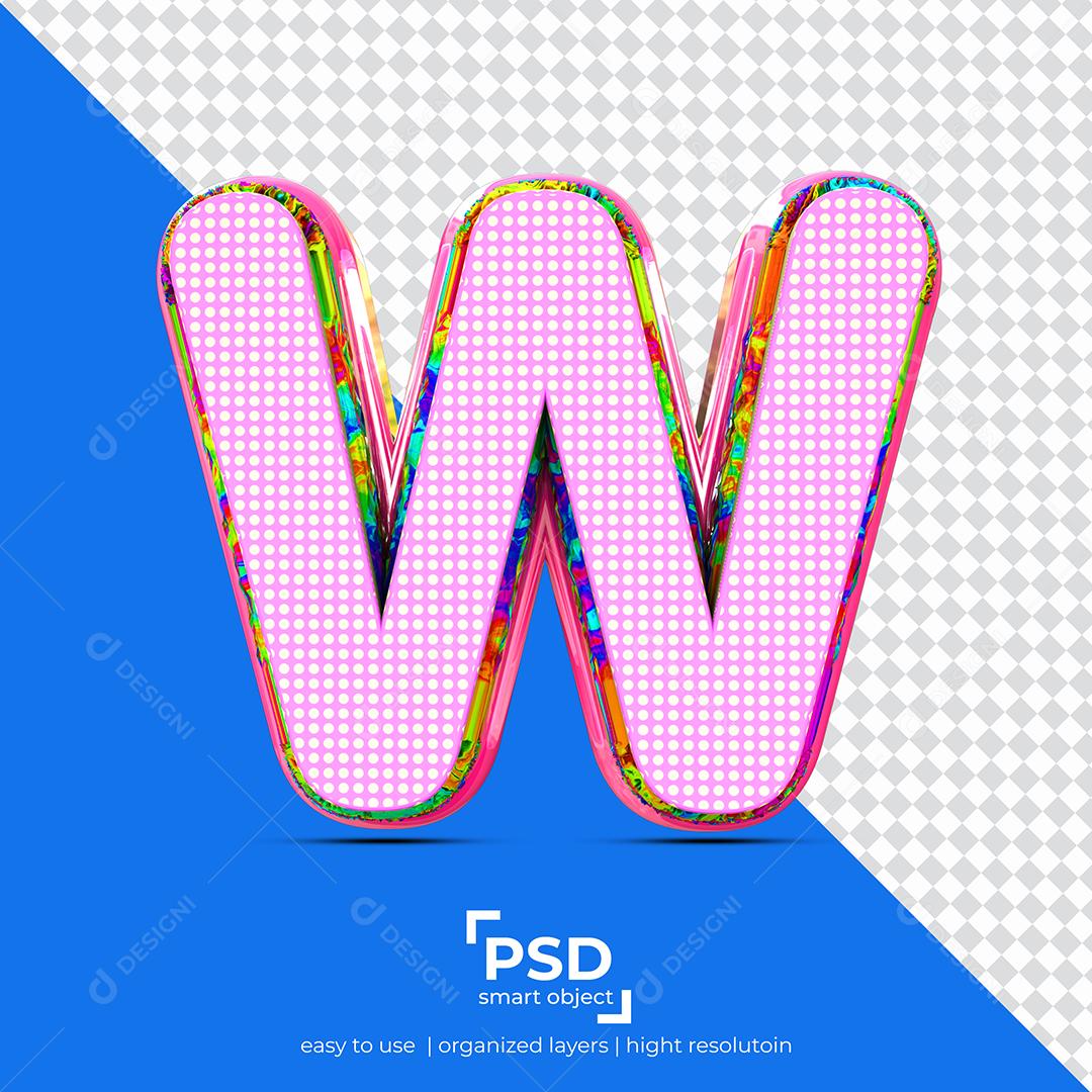 Letras W 3D com Textura Rosa Elemento Para Composição