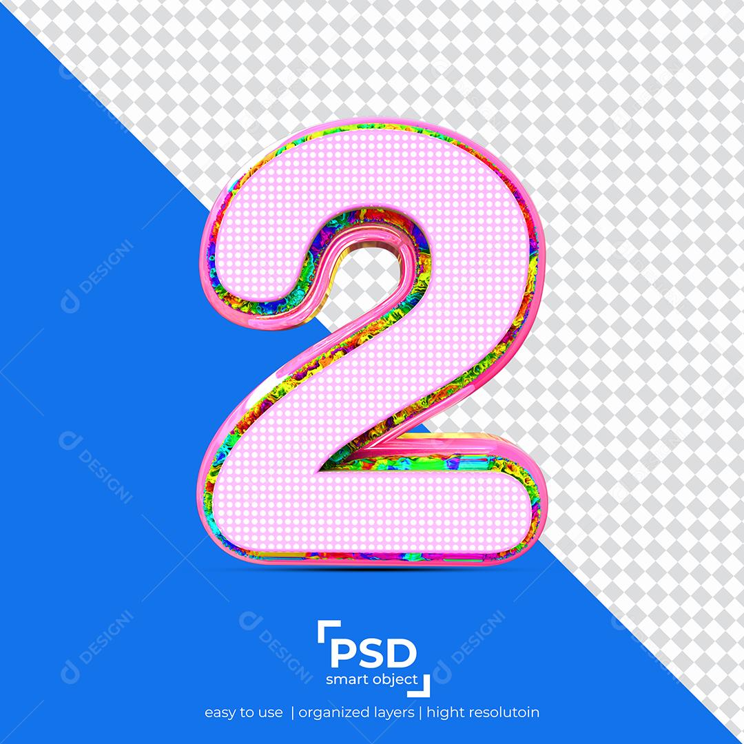 Número 3D 2 com Textura Rosa Para composição PSD