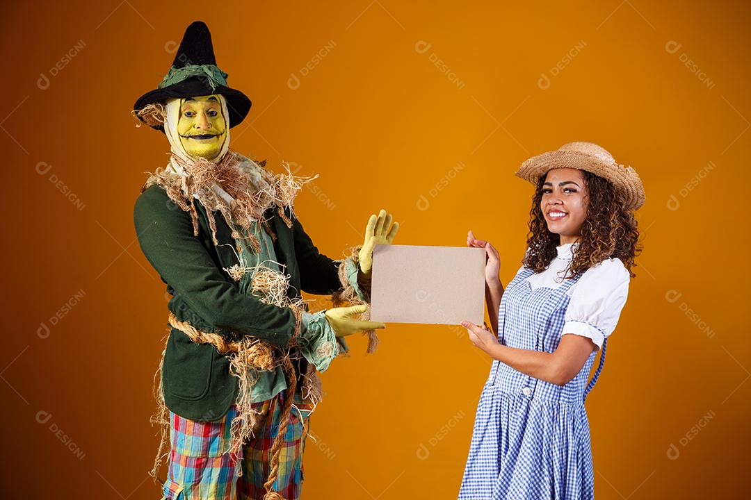 friends in June costume. concept of festa junina