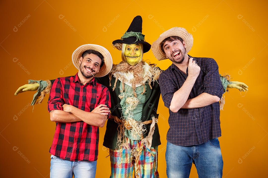 friends in June costume. concept of festa junina