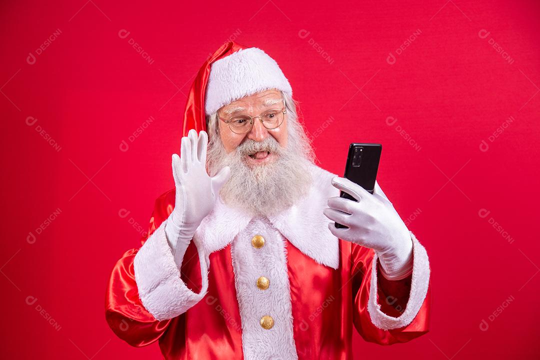 Elegante na moda avô envelhecido maduro Santa tradição traje de inverno chapéus óculos barba branca