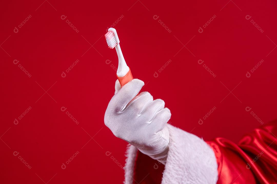Advise of Santa Claus-escove bem os dentes todos os dias! Em fundo vermelho