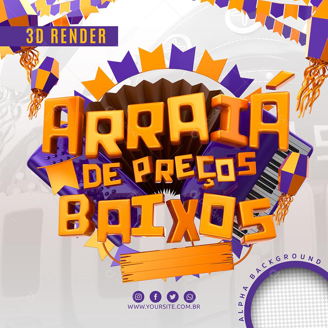 Arraiá de Preço Baixo Selo 3D Roxo Para Composição PSD