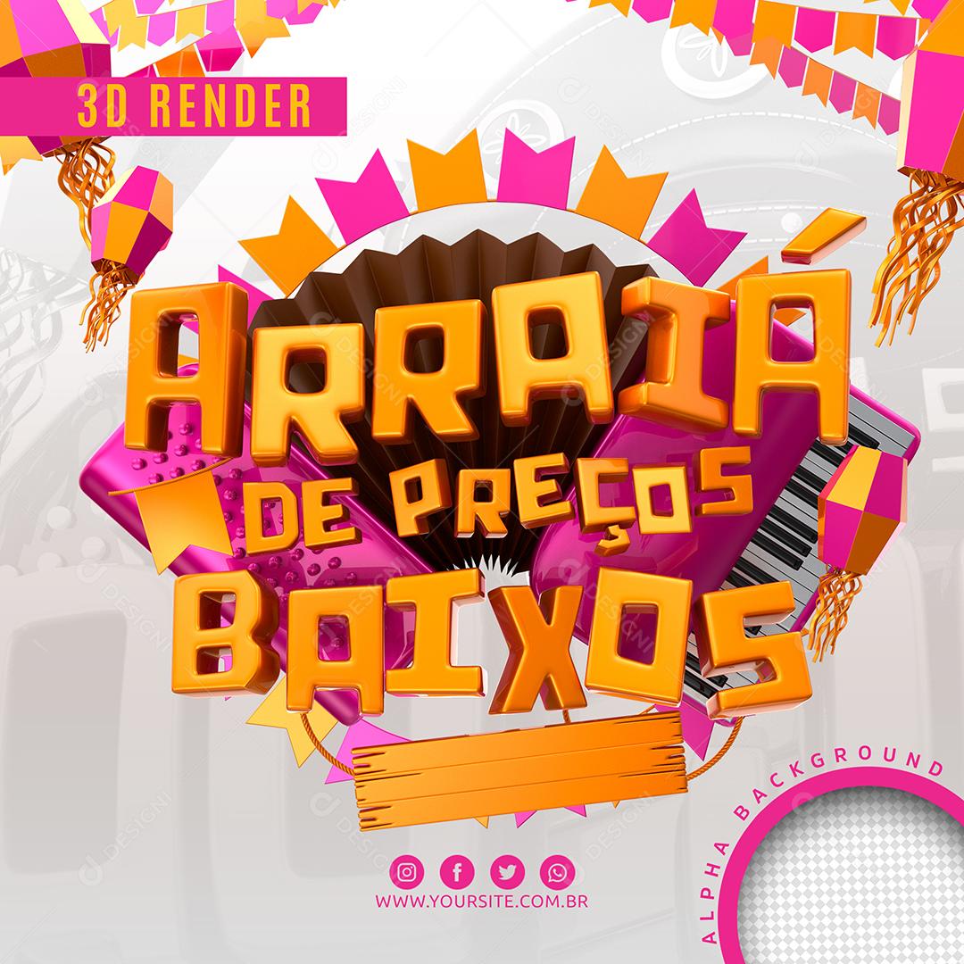 Arraiá de Preço Baixo Selo Rosa 3D Para Composição PSD