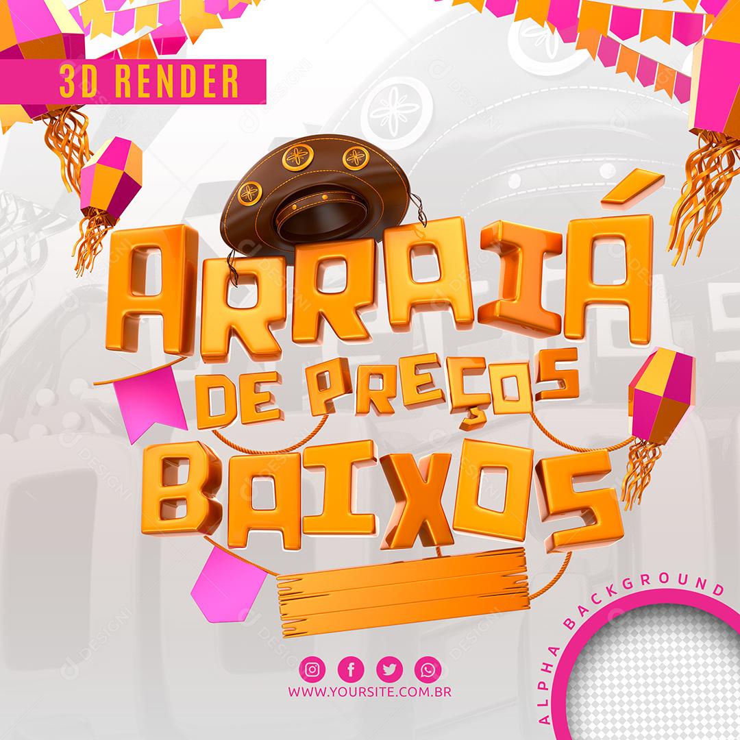Arraiá de Preço Baixo Texto 3D Rosa Para Composição PSD