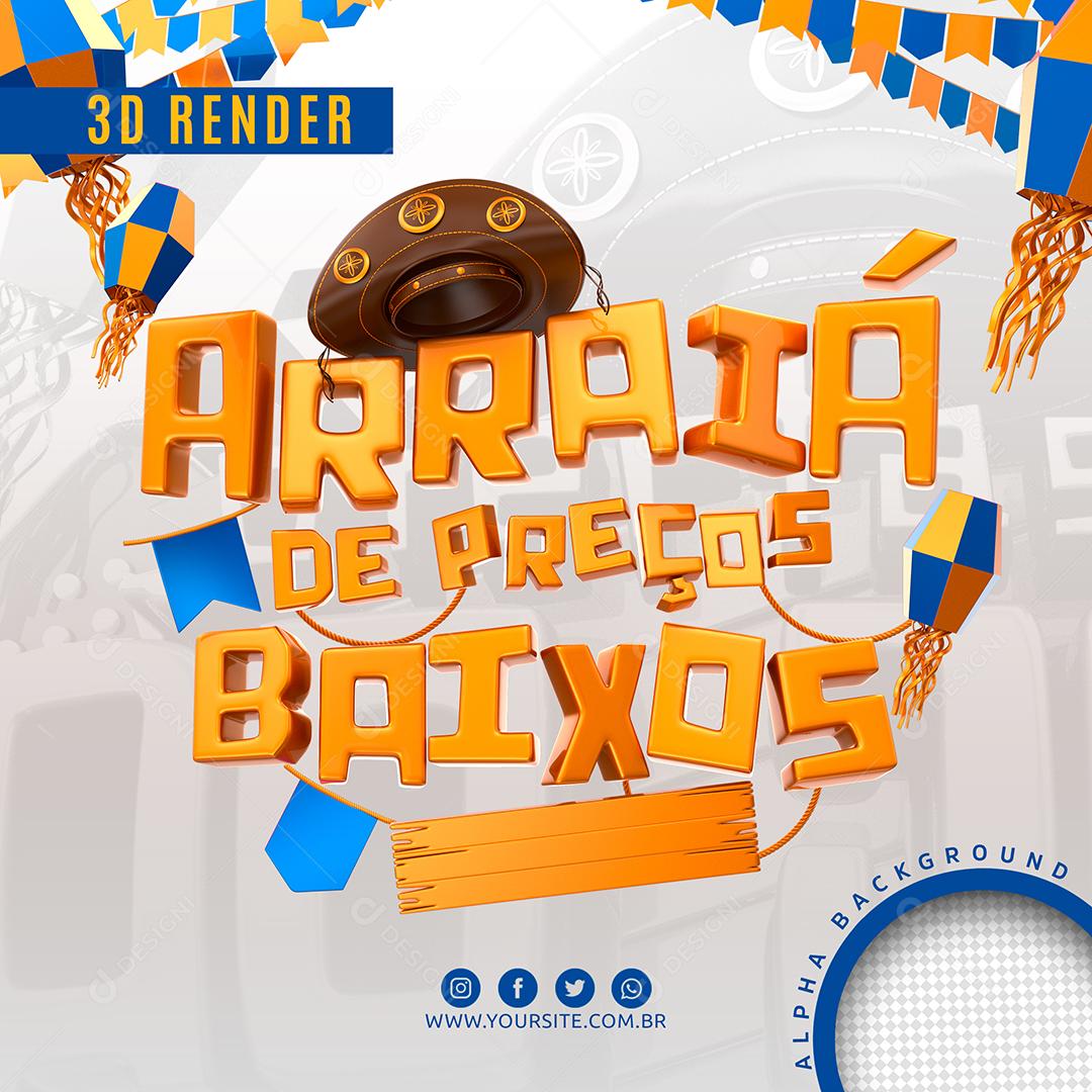 Arraiá de Preço Baixo Texto 3D Para Composição PSD