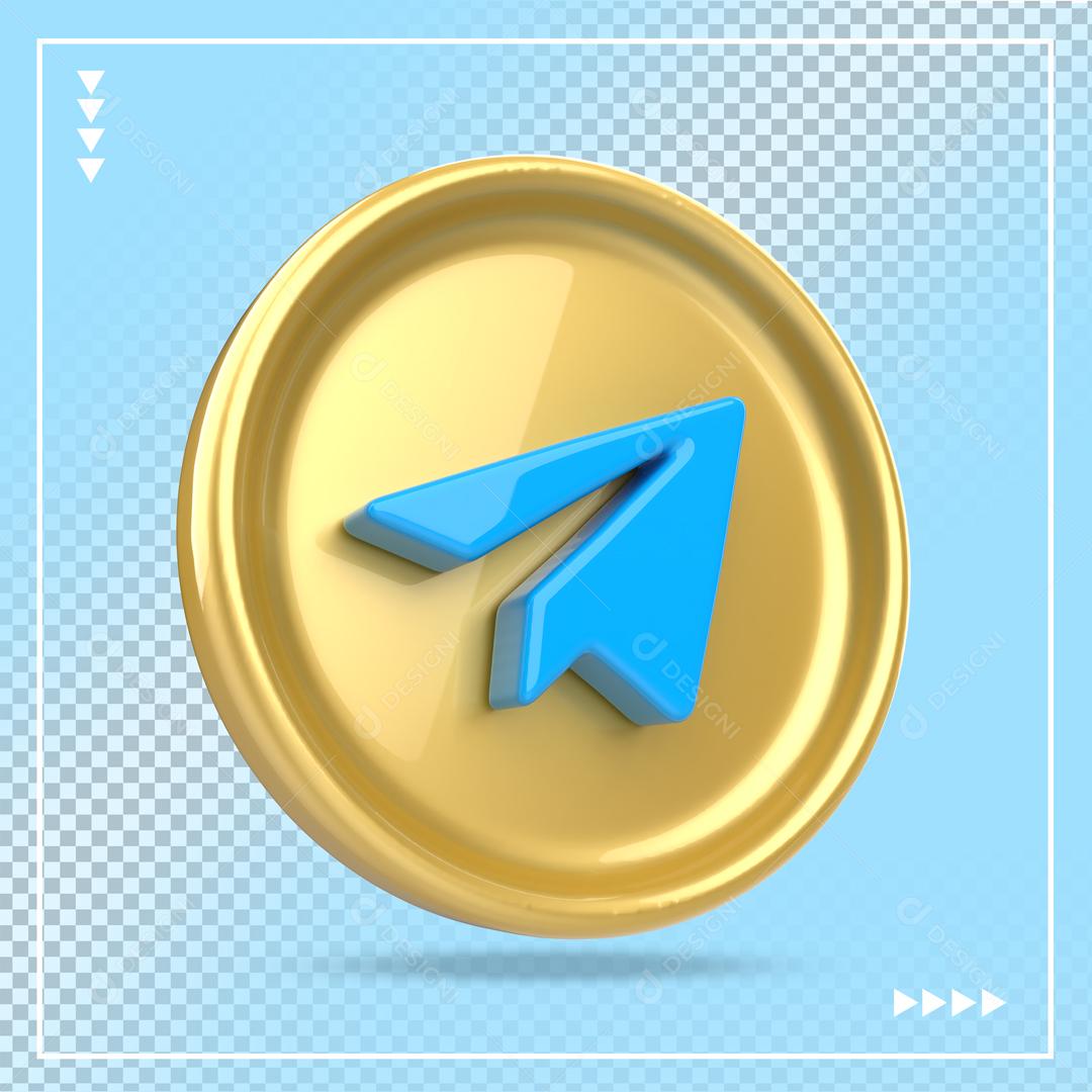 Ícone 3D Telegram Dourado PSD