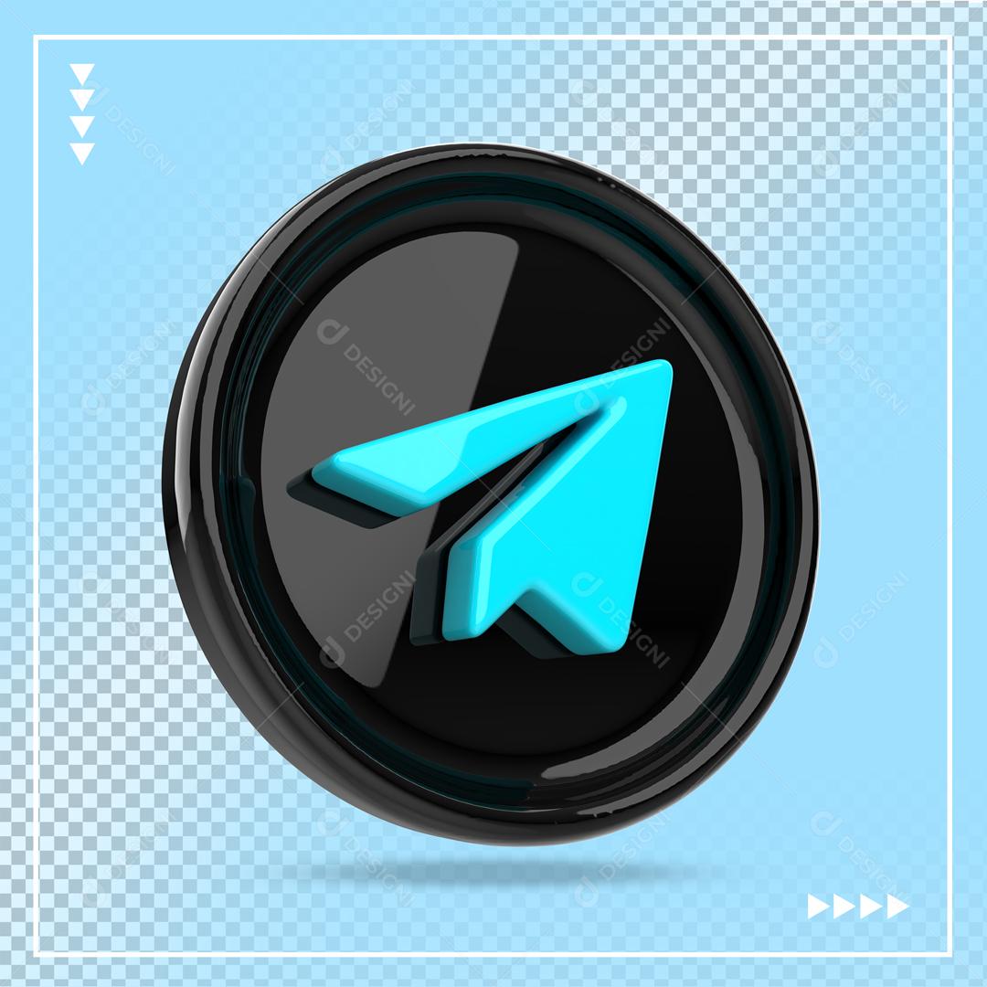 Ícone 3D Telegram Preto PSD