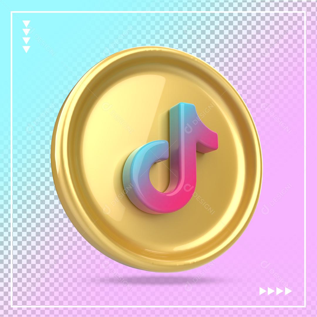 Ícone 3D Tiktok Dourado PSD