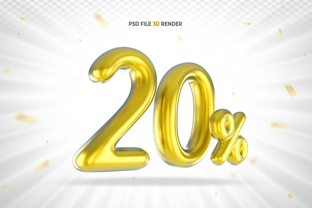 Número 3D 20% Dourado PSD