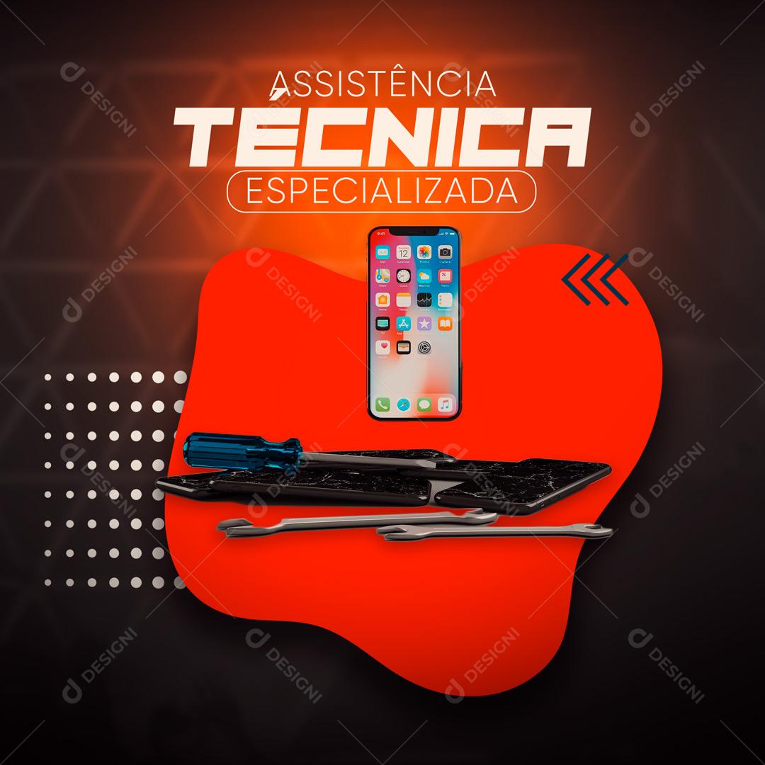Post Assistência Técnica Especializada em Celulares Social Media PSD Editável