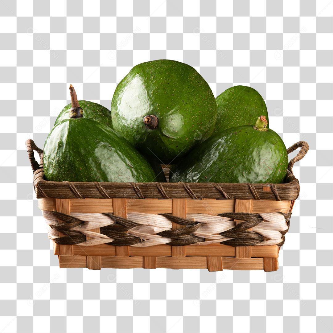 Cesta de madeira com vários abacates PNG Transparente
