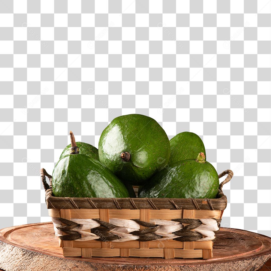Cesta de madeira com vários abacates PNG Transparente