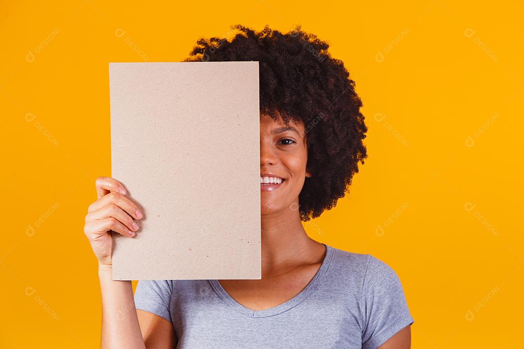 Woman shows empty board. Advertising board. Black Friday. Advertising. Smiling woman holds
