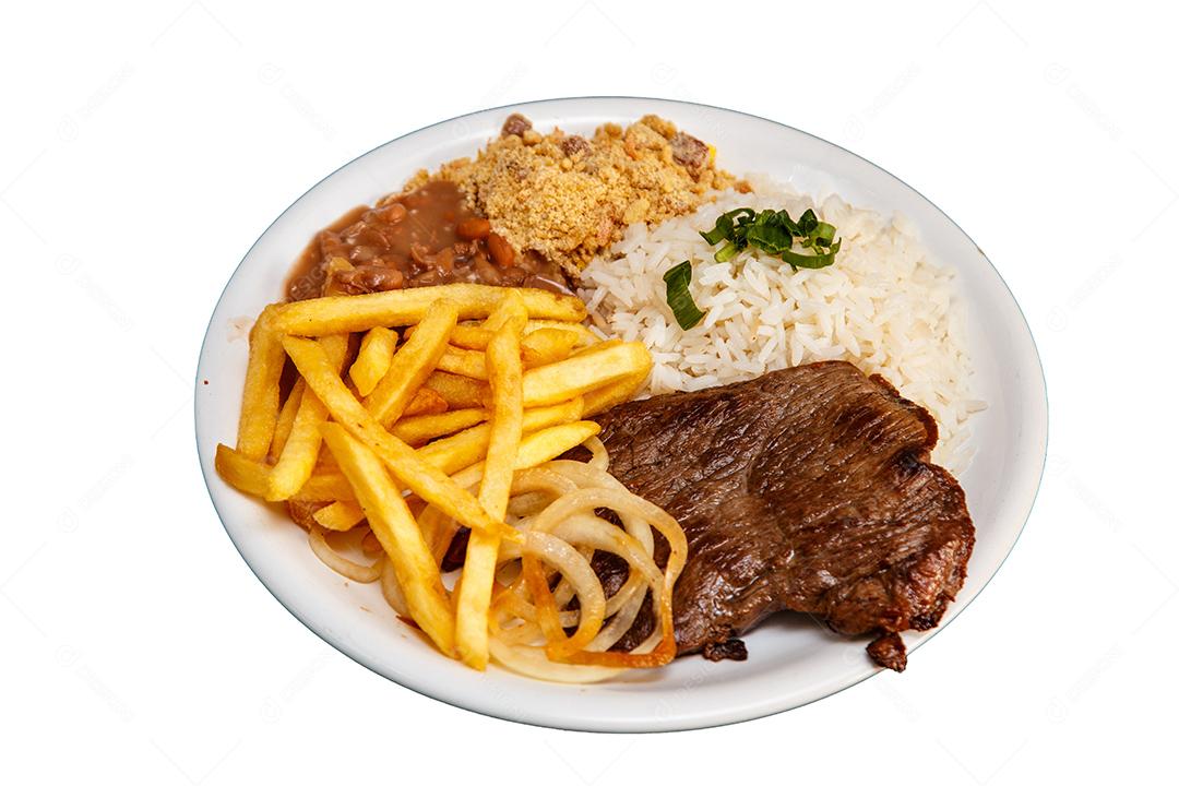 Prato de Arroz feijão batata frita e bife