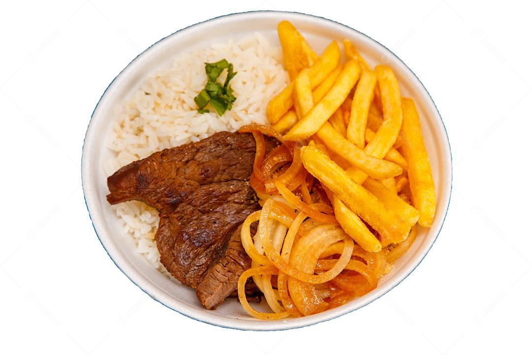 Prato de Arroz feijão batata frita e bife