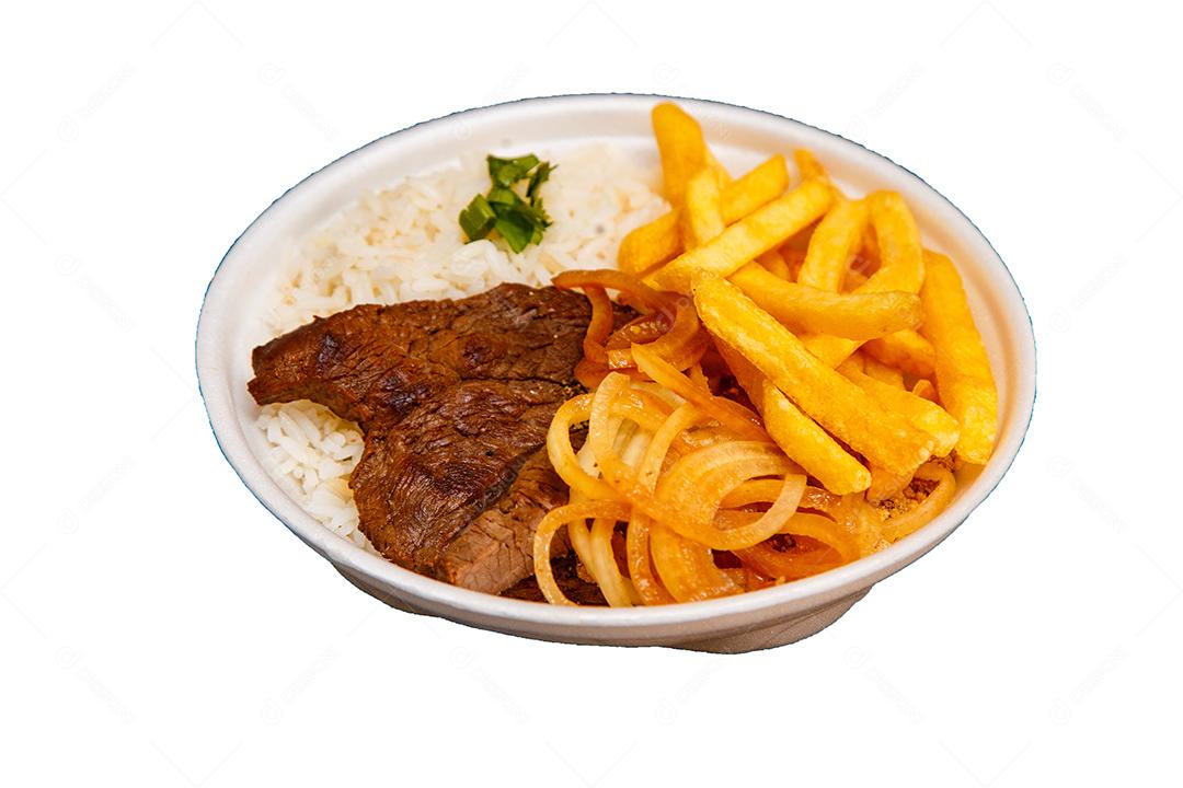 Prato de Arroz feijão batata frita e bife