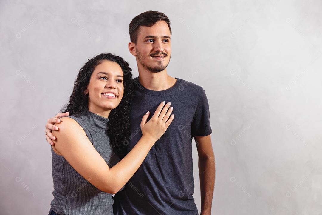 happy valentine couple on gray background