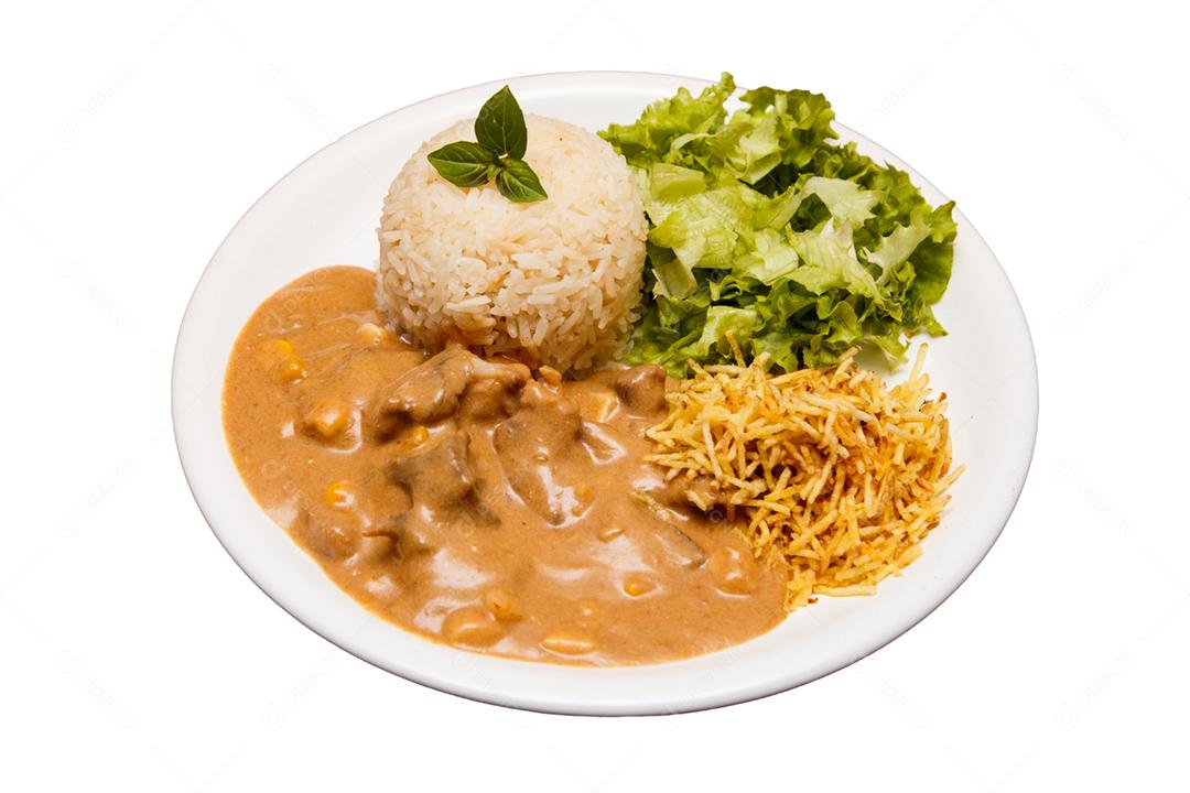 delicioso estrogonofe de frango com espaço de cópia