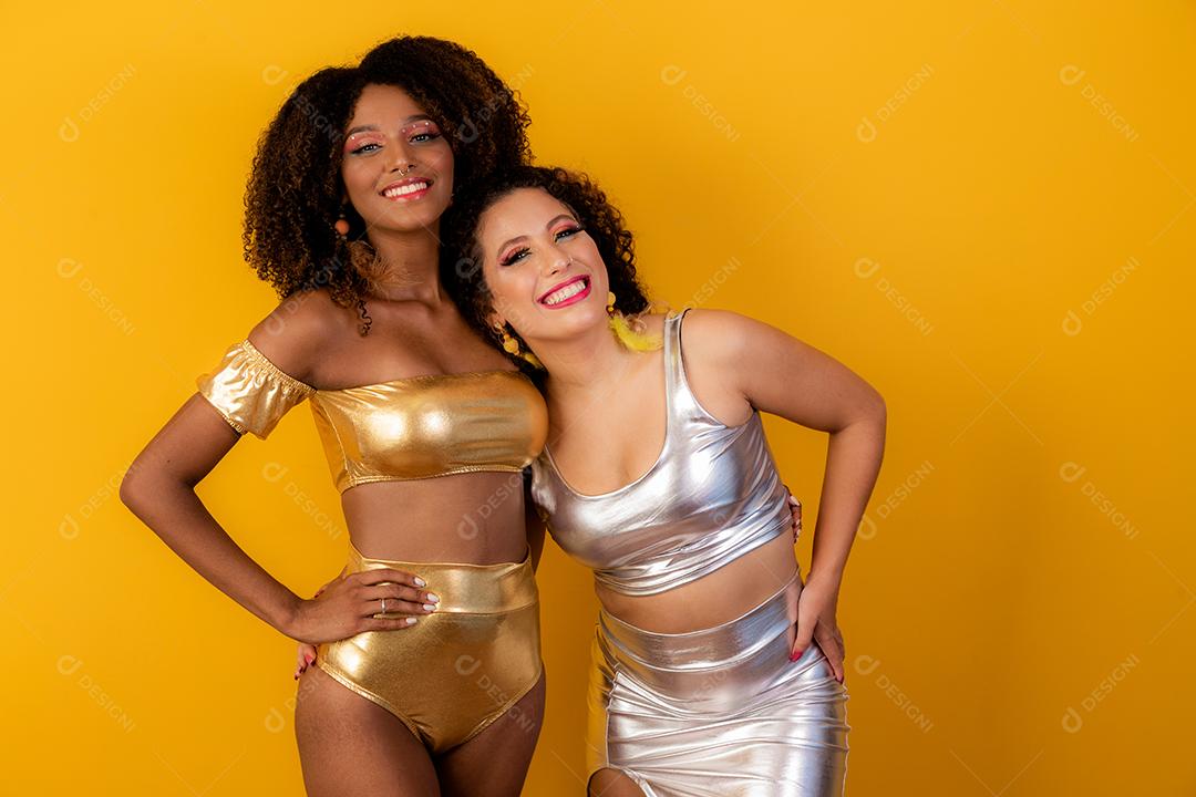 happy friends dressed for carnival party