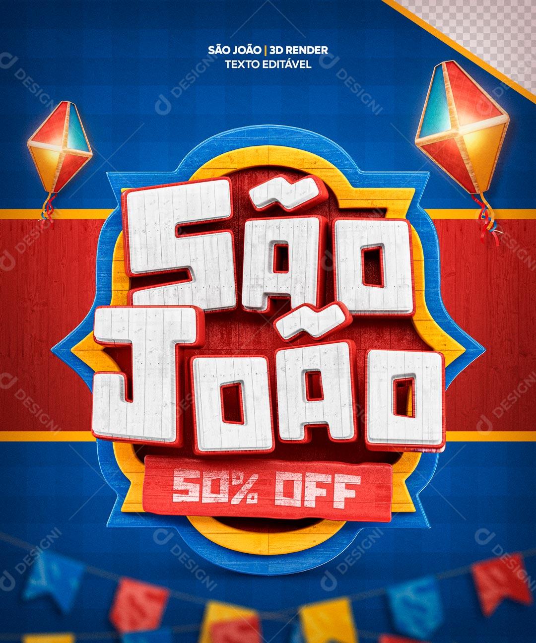 Selo 3D São João 50% Off Promoção PSD