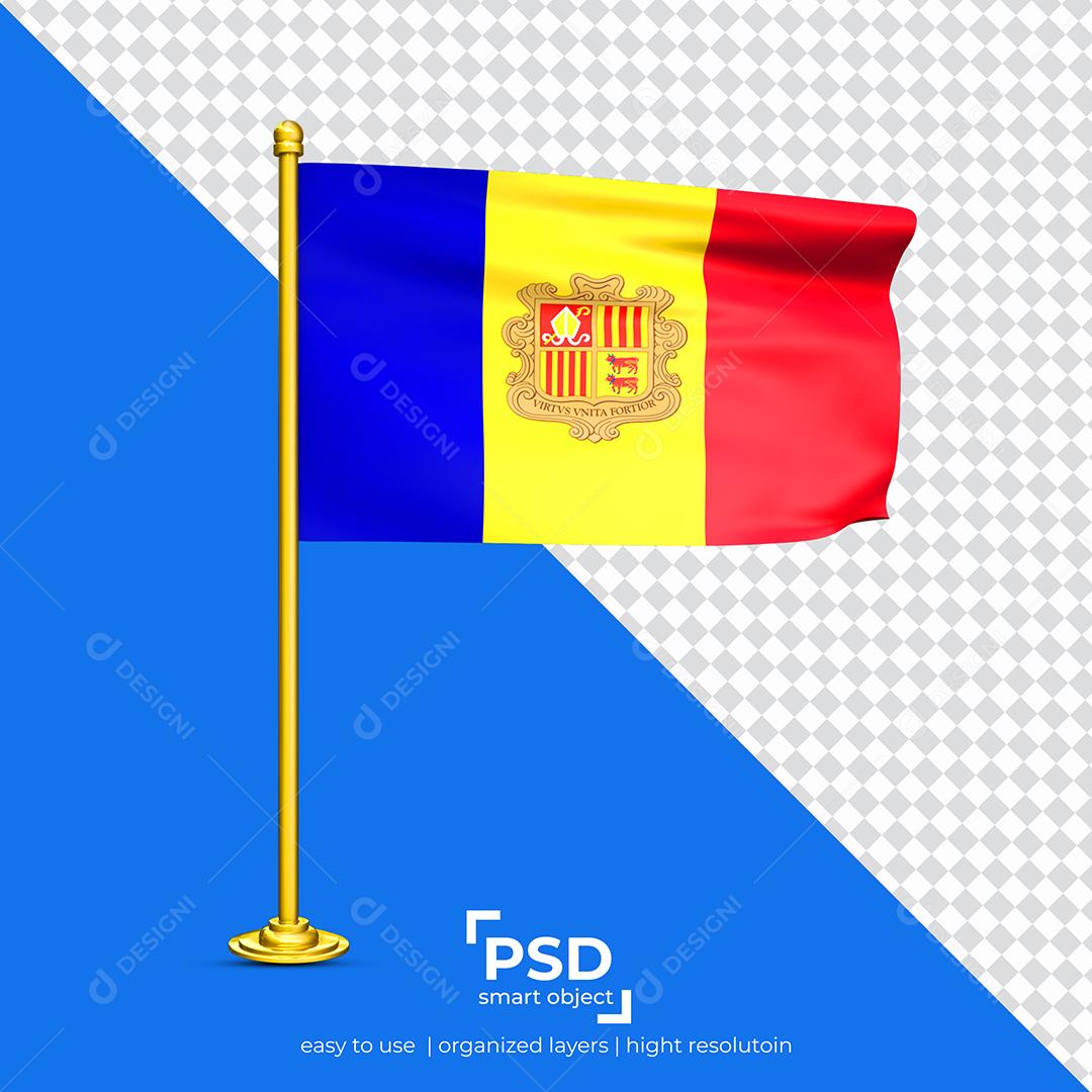 Bandeira de Andorra Elemento 3D Para Composição PSD