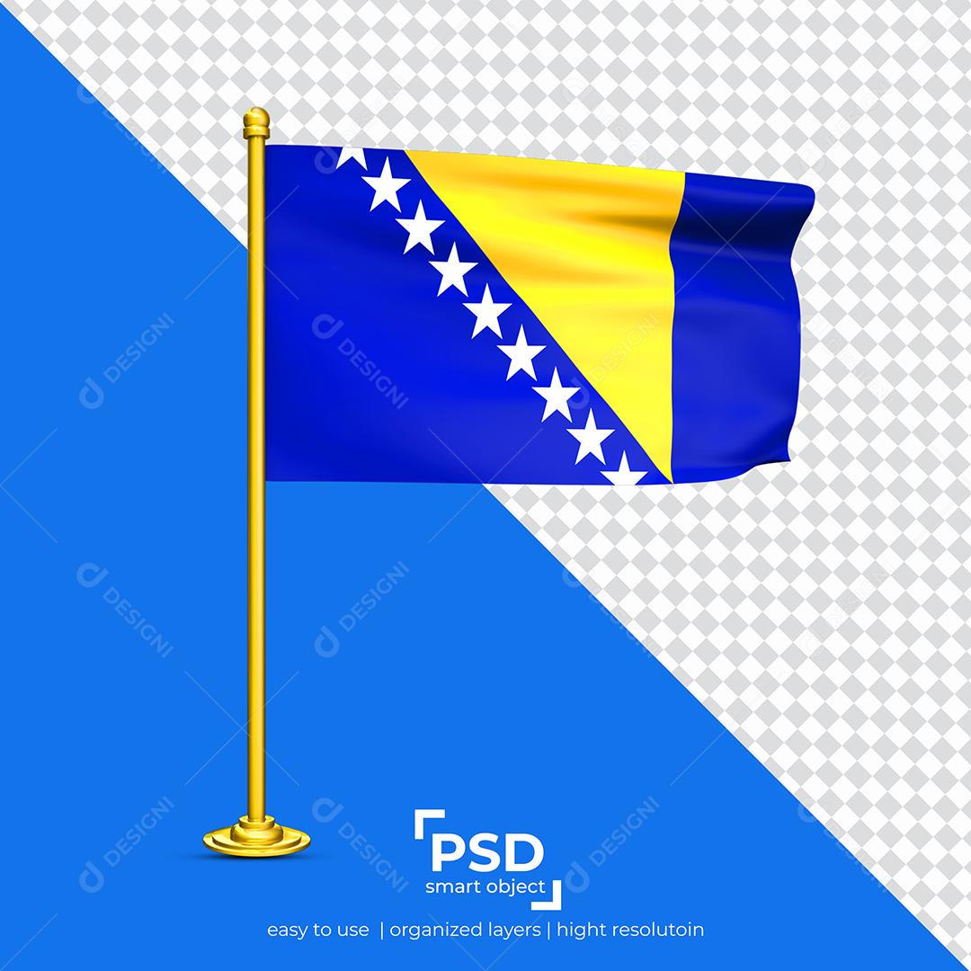Bandeira do Bósnia e Herzegovina Elemento 3D Para Composição PSD