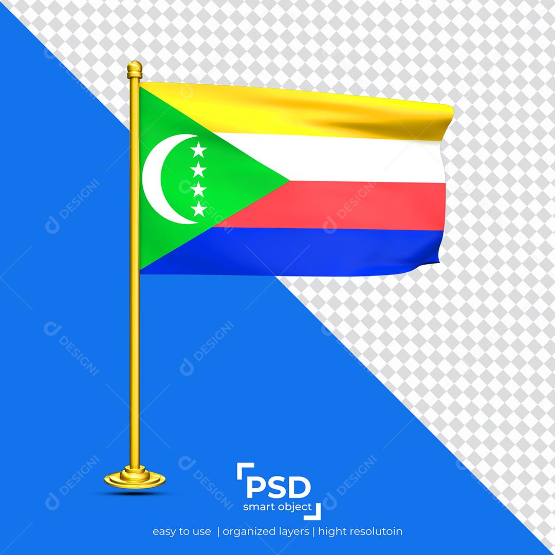 Bandeira de Comores Elemento 3D Para Composição PSD