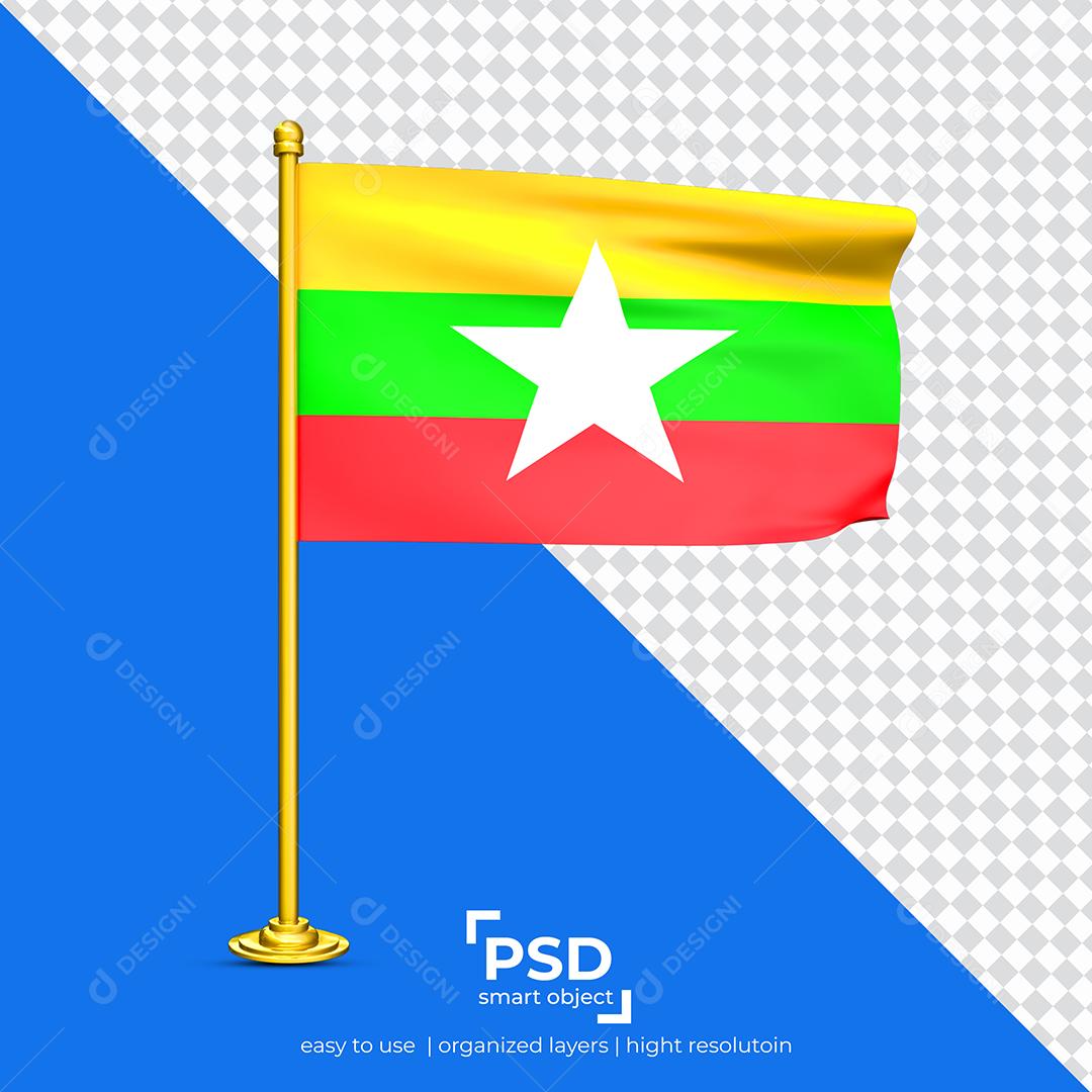 Bandeira de Mianmar Elemento 3D Para Composição PSD