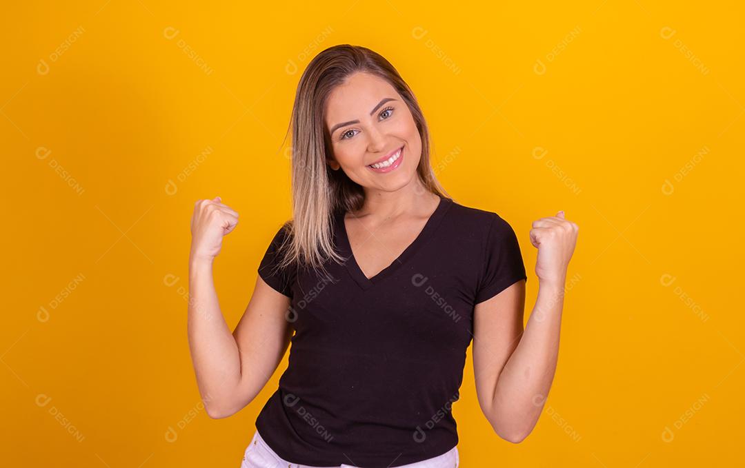 Beautiful Young Woman Celebrating Victory
