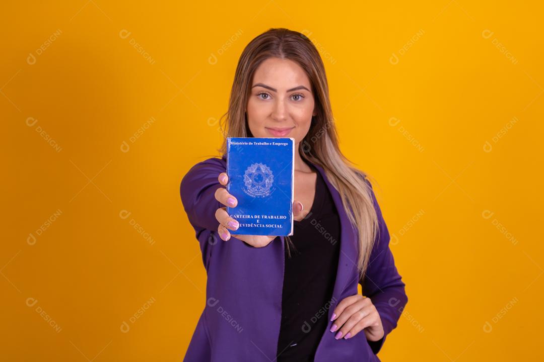 Blonde woman holding a social security workbook