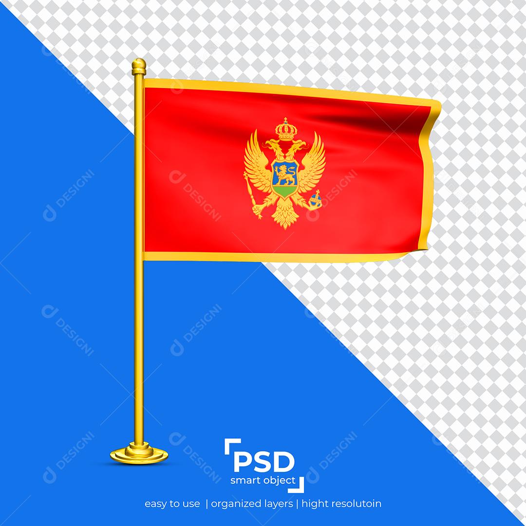 Bandeira de Montenegro Elemento 3D Para Composição PSD