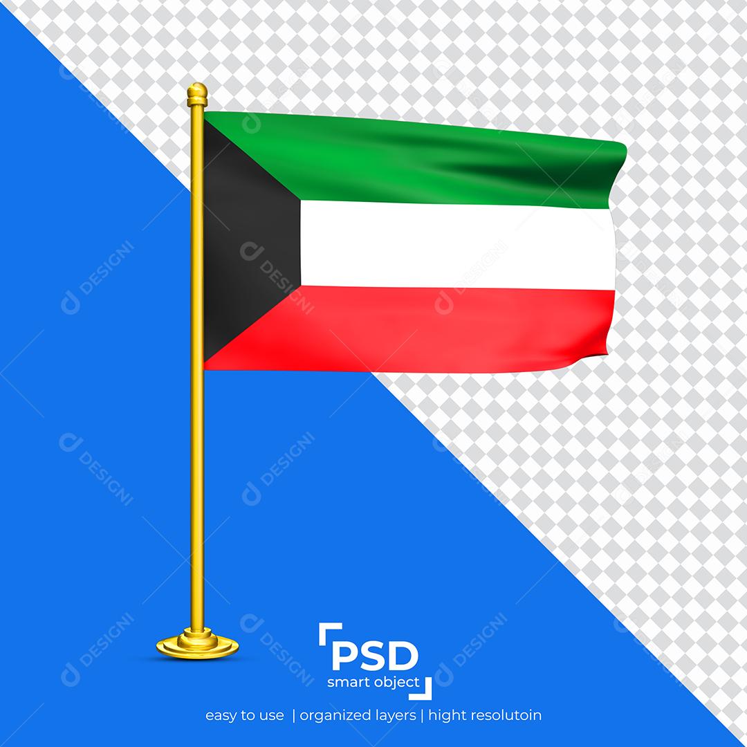 Bandeira do Kuwait Elemento 3D Para Composição PSD