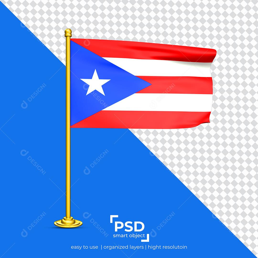 Bandeira do Porto Rico Elemento 3D Para Composição PSD