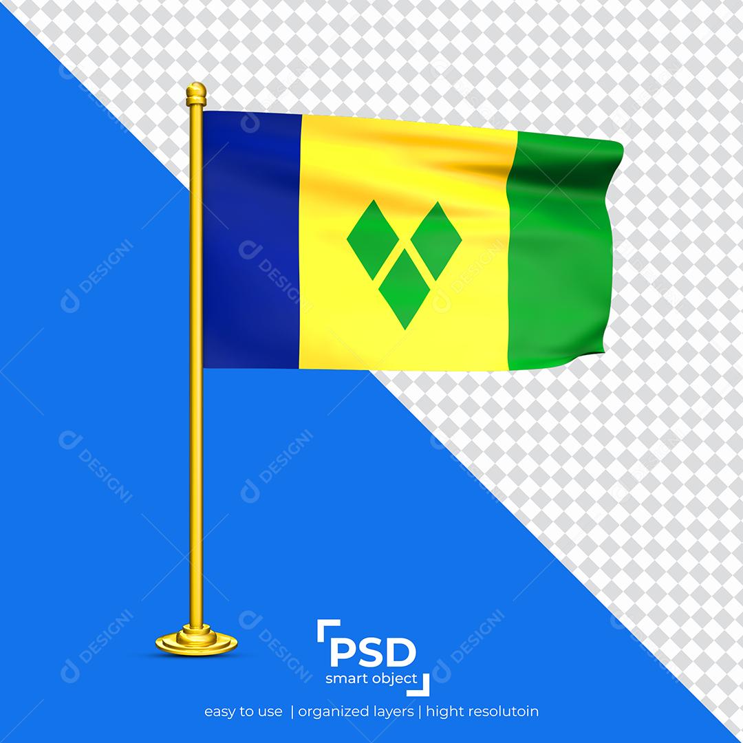 Bandeira de São Vicente e Granadinas Elemento 3D Para Composição PSD