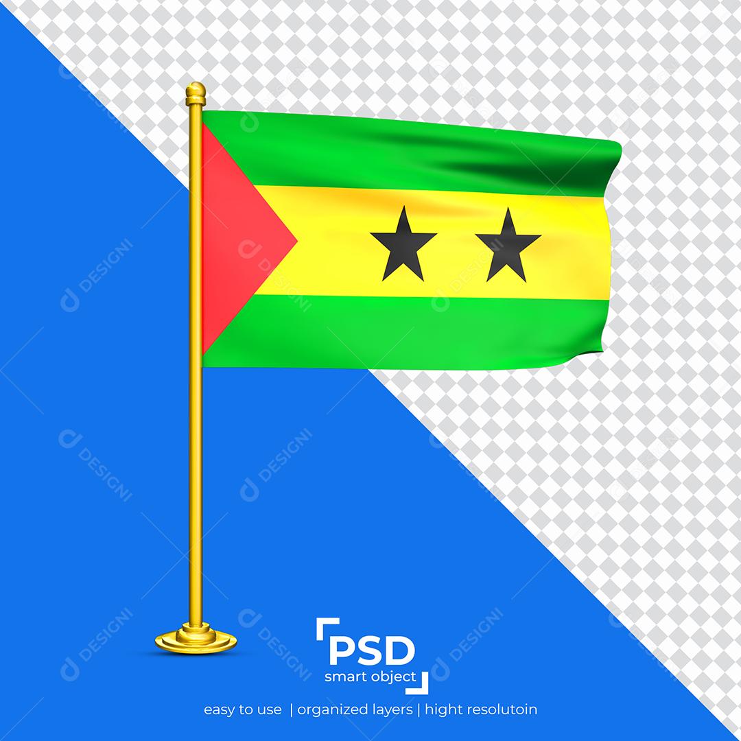 Bandeira de São Tomé e Príncipe Elemento 3D Para Composição PSD